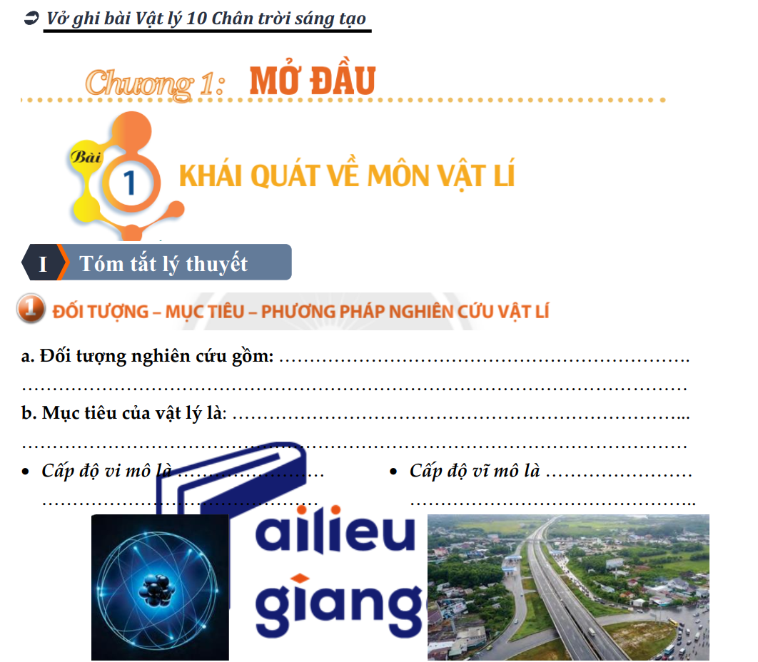 Vở ghi bài Vật lý 10 Chân trời sáng tạo - HK1